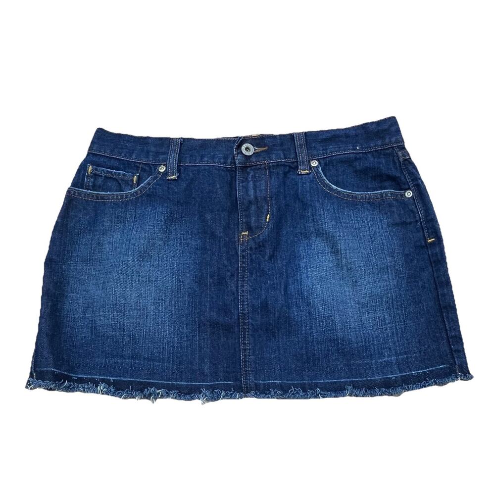OLD NAVY Y2K Micro Mini Denim Skirt Sz 4 Blue Jean Raw Hem Low Rise Festival